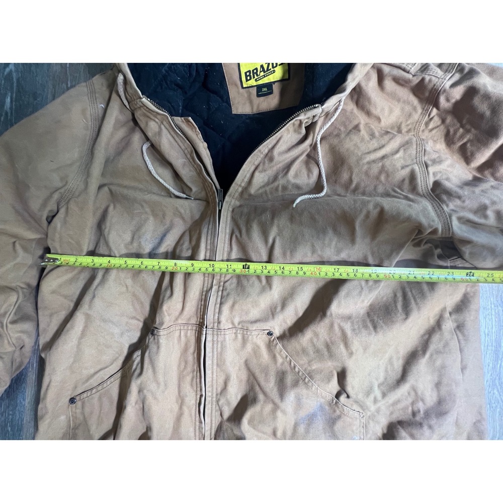 Brazos Work Wear Hooded Canvas Jacket Mens 2XL Brown Quilted Lined Zip Up Coat - Picture 3 of 7